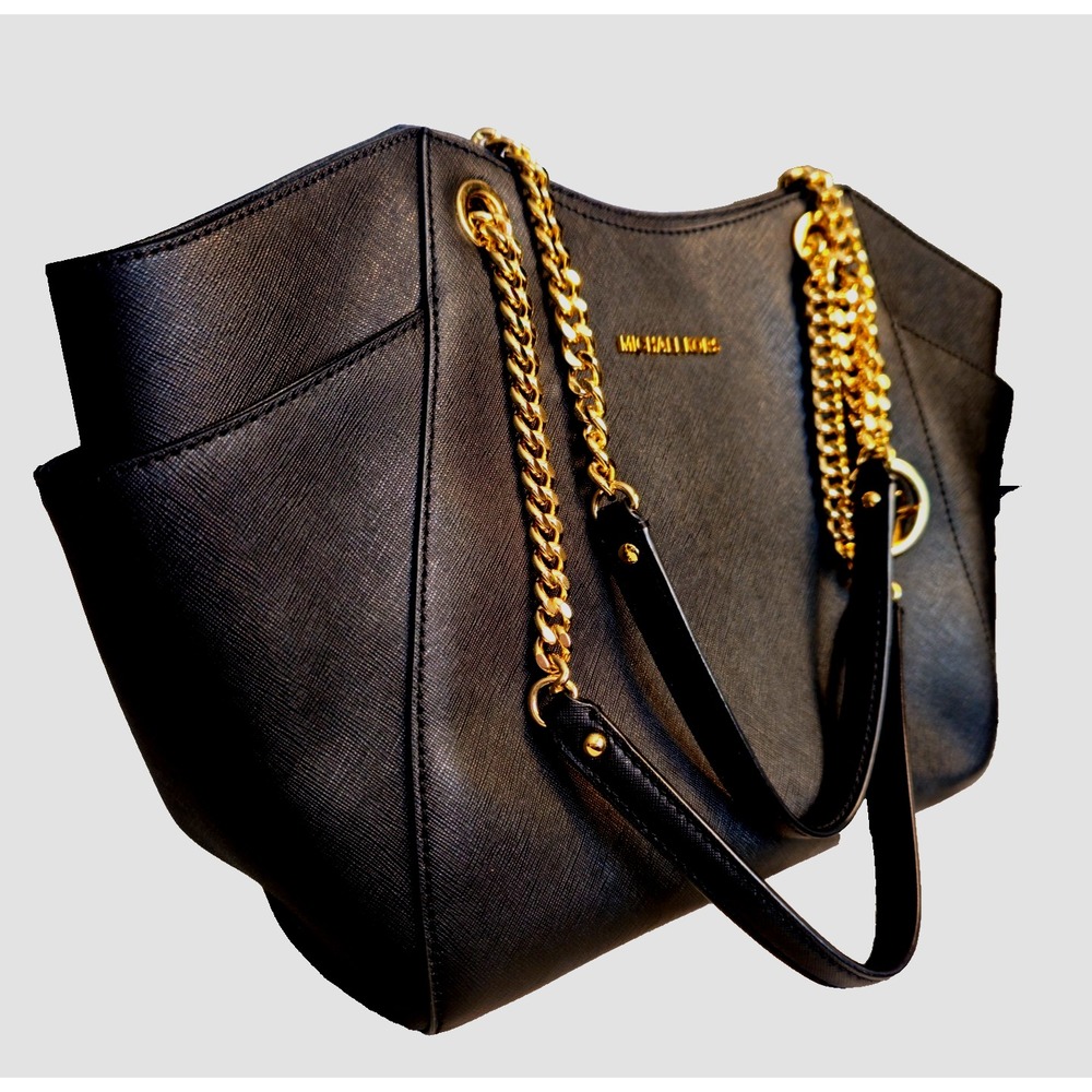 Michael Kors Jet Set Travel Tote Bag Large Chain Black Saffiano Leather NWT - Picture 5 of 16